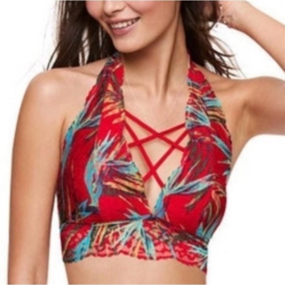 Vibrant Red and Blue Victoria Secret Date Push Up racerback bralette